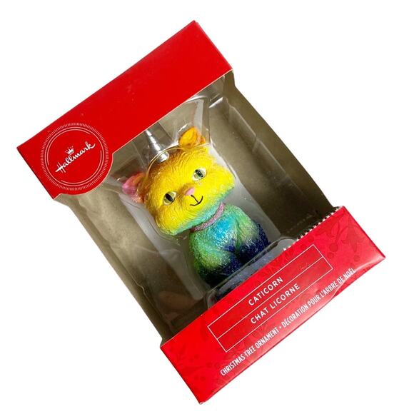 Hallmark Multicolor Rainbow Caticorn Cat Christmas Tree Ornament New in Box - Picture 2 of 3